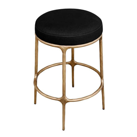 Heston Brass Kitchen Stool - Black Linen - Kitchen and Bar Stools - Eleganté