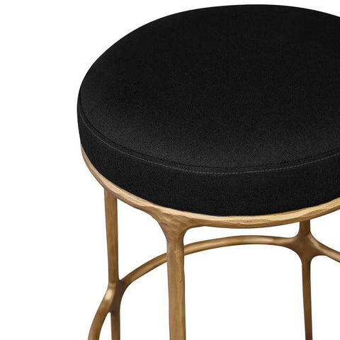 Heston Brass Kitchen Stool - Black Linen - Kitchen and Bar Stools - Eleganté