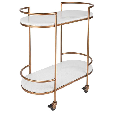 Southside White Stone Bar Cart - Antique Gold - Southside White Stone Bar Cart - Antique Gold - Eleganté