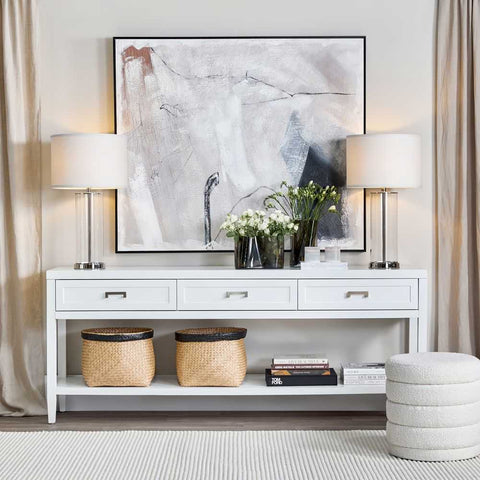 Left Bank Table Lamp - Nickel w White Shade - Left Bank Table Lamp - Nickel w White Shade - Eleganté
