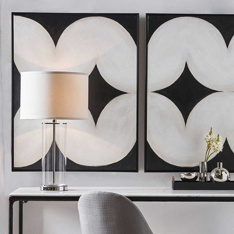 Left Bank Table Lamp - Nickel w White Shade - Left Bank Table Lamp - Nickel w White Shade - Eleganté