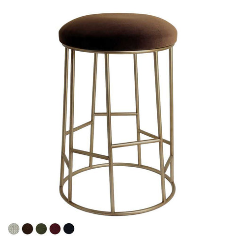Aiden Gold Steel Kitchen Stool - Dark Chocolate Velvet - Kitchen and Bar Stools - Eleganté