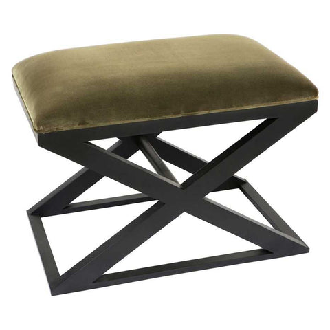Spencer Black Timber Stool - Moss Velvet - Ottomans and Stools - Eleganté