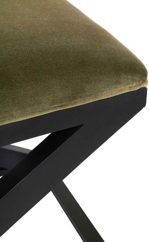 Spencer Black Timber Stool - Moss Velvet - Ottomans and Stools - Eleganté