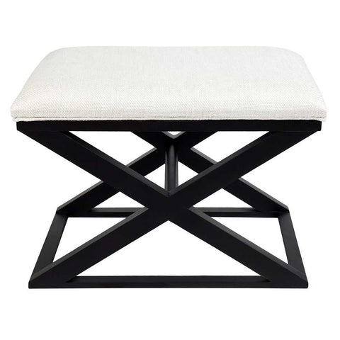 Spencer Black Timber Stool - Natural Linen - Ottomans and Stools - Eleganté