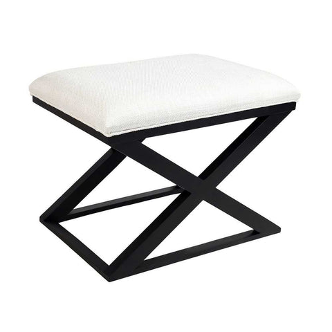 Spencer Black Timber Stool - Natural Linen - Ottomans and Stools - Eleganté