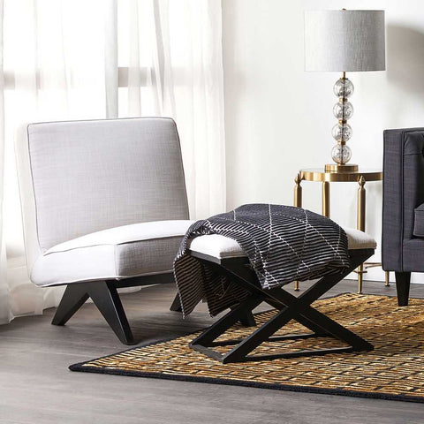 Spencer Black Timber Stool - Natural Linen - Ottomans and Stools - Eleganté
