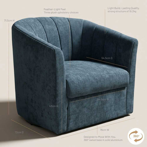 Cadman Swivel Arm Chair - Teal Chenille - Occasional Chairs - Eleganté
