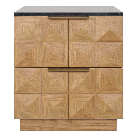 Benedict Natural Oak Bedside Table - Black Marble - Bedside Tables - Eleganté