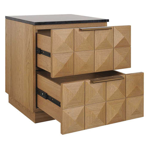 Benedict Natural Oak Bedside Table - Black Marble - Bedside Tables - Eleganté
