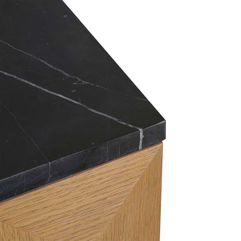 Benedict Natural Oak Bedside Table - Black Marble - Bedside Tables - Eleganté