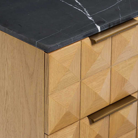 Benedict Natural Oak Bedside Table - Black Marble - Bedside Tables - Eleganté