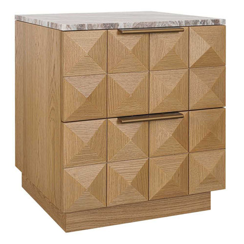 Benedict Natural Oak Bedside Table - River Brown Marble - Bedside Tables - Eleganté