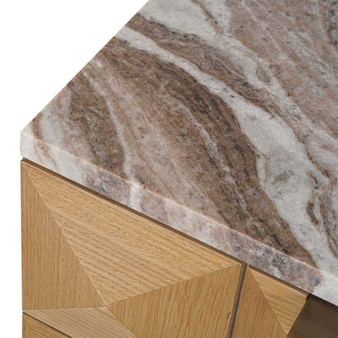 Benedict Natural Oak Bedside Table - River Brown Marble - Bedside Tables - Eleganté