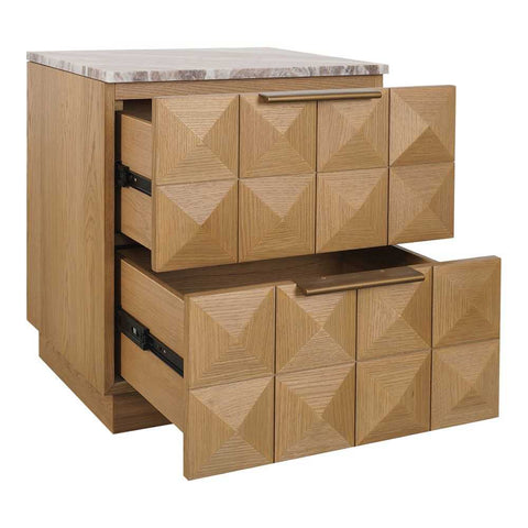 Benedict Natural Oak Bedside Table - River Brown Marble - Bedside Tables - Eleganté