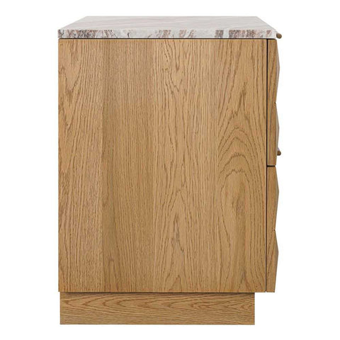 Benedict Natural Oak Bedside Table - River Brown Marble - Bedside Tables - Eleganté