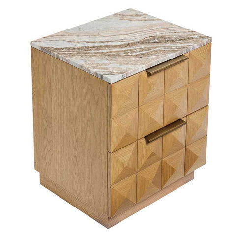 Benedict Natural Oak Bedside Table - River Brown Marble - Bedside Tables - Eleganté