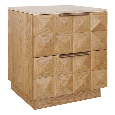 Benedict Natural Oak Bedside Table - Travertine - Bedside Tables - Eleganté