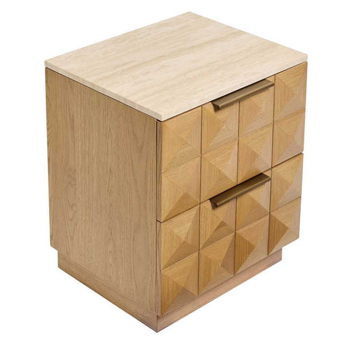 Benedict Natural Oak Bedside Table - Travertine - Bedside Tables - Eleganté
