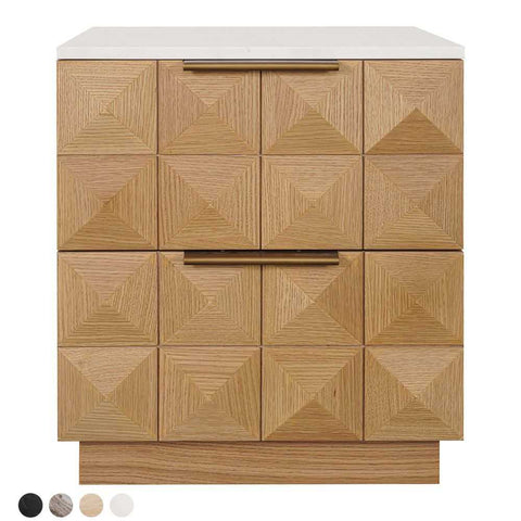 Benedict Natural Oak Bedside Table - White Marble - Bedside Tables - Eleganté