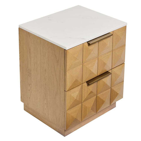 Benedict Natural Oak Bedside Table - White Marble - Bedside Tables - Eleganté