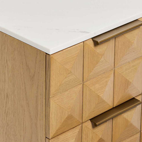Benedict Natural Oak Bedside Table - White Marble - Bedside Tables - Eleganté