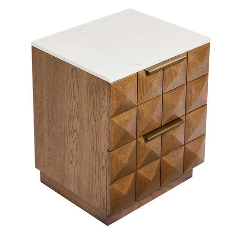 Benedict Walnut Bedside Table - White Marble - Bedside Tables - Eleganté