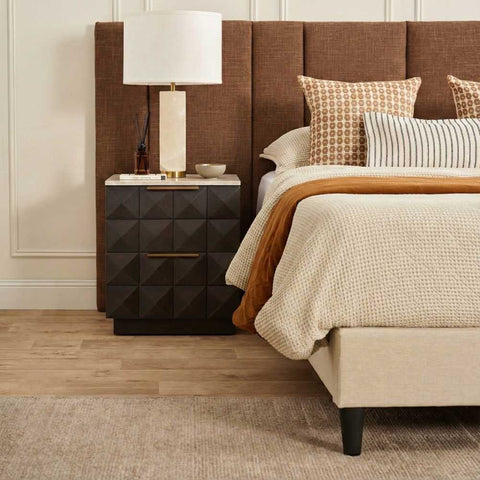 Benedict Smoked Oak Bedside Table - Black Marble - Bedside Tables - Eleganté