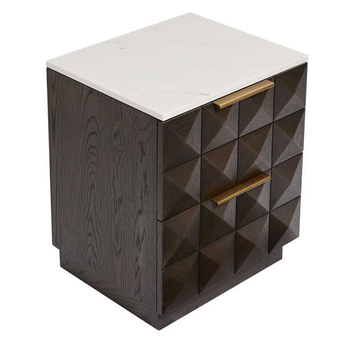 Benedict Smoked Oak Bedside Table - White Marble - Bedside Tables - Eleganté