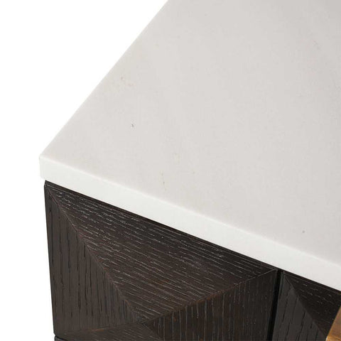 Benedict Smoked Oak Bedside Table - White Marble - Bedside Tables - Eleganté