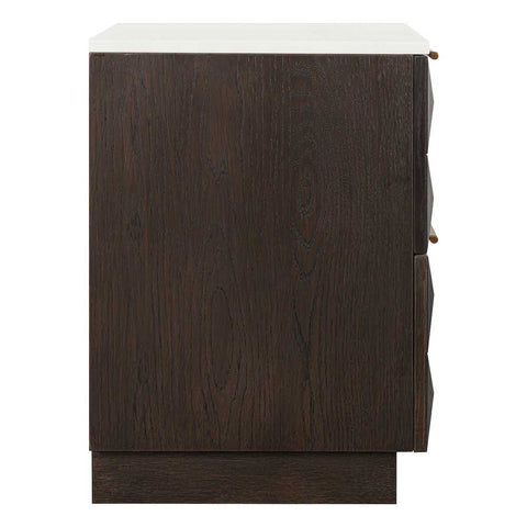 Benedict Smoked Oak Bedside Table - White Marble - Bedside Tables - Eleganté