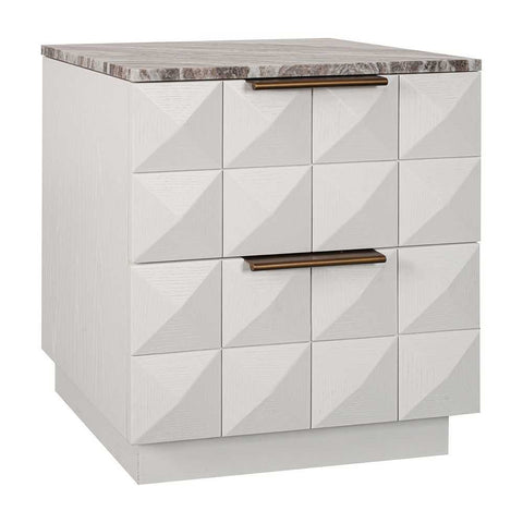 Benedict White Oak Bedside Table - River Brown Marble - Bedside Tables - Eleganté