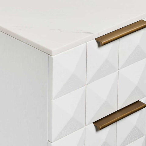 Benedict White Oak Bedside Table - White Marble - Bedside Tables - Eleganté