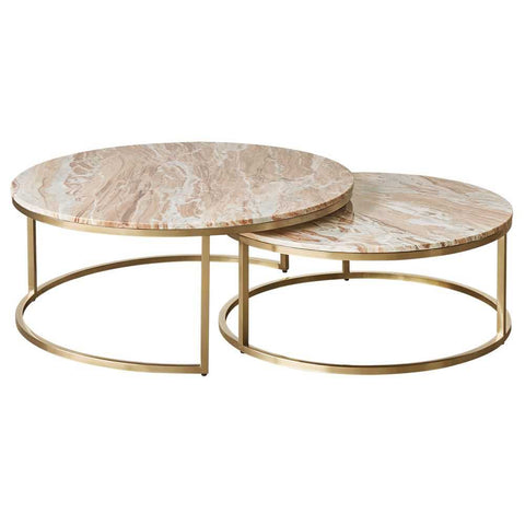 Chloe Pink Marble Nesting Coffee Table - Gold - Coffee Tables - Eleganté