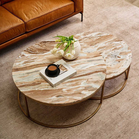 Chloe Pink Marble Nesting Coffee Table - Gold - Coffee Tables - Eleganté