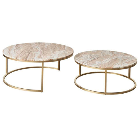 Chloe Pink Marble Nesting Coffee Table - Gold - Coffee Tables - Eleganté