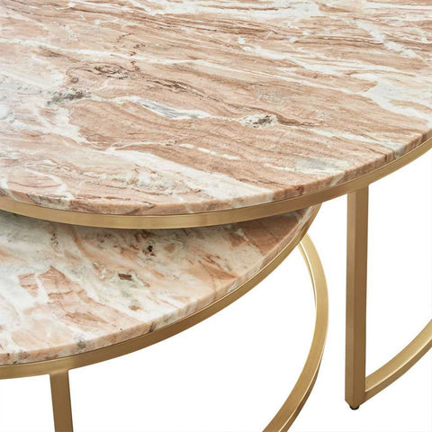 Chloe Pink Marble Nesting Coffee Table - Gold - Coffee Tables - Eleganté