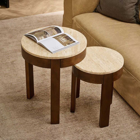 Oliver Travertine Side Table - Large Brown - Side Tables - Eleganté