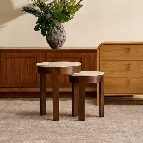 Oliver Travertine Side Table - Small Brown - Side Tables - Eleganté