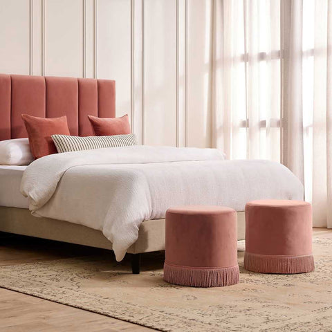 Nemi Stool - Soft Pink Velvet - Ottomans and Stools - Eleganté
