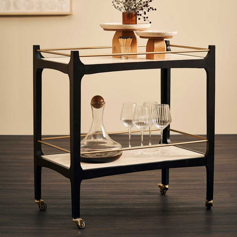 Ashley Travertine Bar Cart - Black - Ashley Travertine Bar Cart - Black - Eleganté