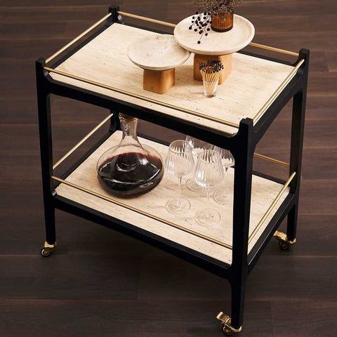 Ashley Travertine Bar Cart - Black - Ashley Travertine Bar Cart - Black - Eleganté