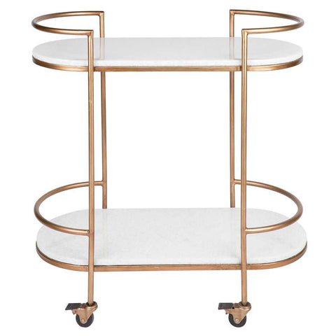 Southside White Stone Bar Cart - Antique Gold - Southside White Stone Bar Cart - Antique Gold - Eleganté