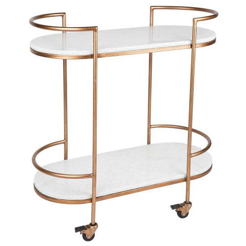 Southside White Stone Bar Cart - Antique Gold - Southside White Stone Bar Cart - Antique Gold - Eleganté