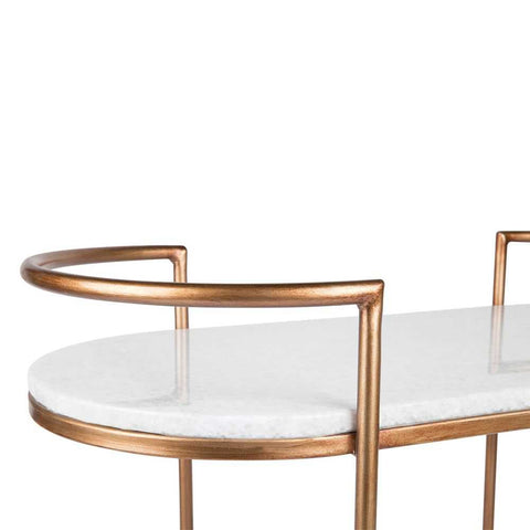 Southside White Stone Bar Cart - Antique Gold - Southside White Stone Bar Cart - Antique Gold - Eleganté