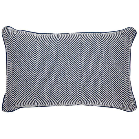 Candace Rectangle Feather Cushion - Chevron Blue Linen - Cushions - Eleganté