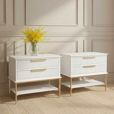 Aimee Bedside Table - Large White Set of 2 - Bedside Tables - Eleganté
