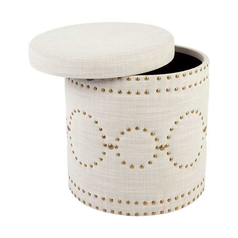Bradshaw Round Storage Stool - Natural Linen - Ottomans and Stools - Eleganté