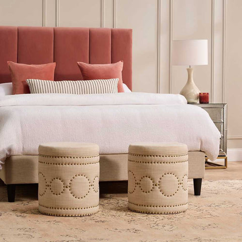 Bradshaw Round Storage Stool - Natural Linen - Ottomans and Stools - Eleganté