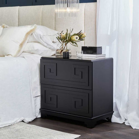 Greek Key Bedside Table - Black - Bedside Tables - Eleganté